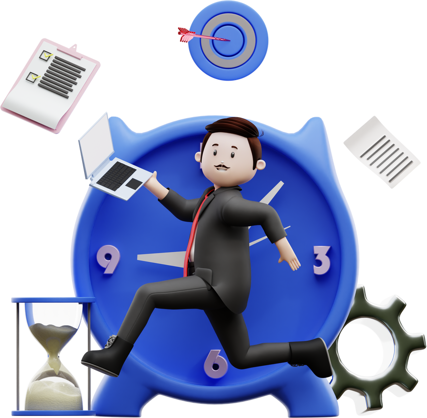 3d illustration of time management chase deadline